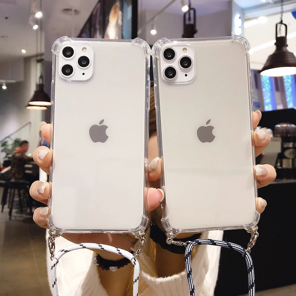 Transparent Soft TPU Phone Case For iphone 5 5S SE 6 6s 7 8 Plus X XS 11 Pro MAX XR 2020 With Lanyard Neck Strap Rope Cord | Мобильные