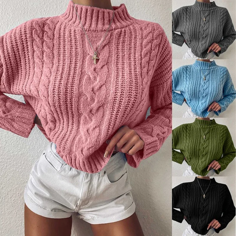 

Turtleneck Thick Sweaters Long Sleeve Solid Color Autumn Winter Female Fashion Jumper Basic Soft Knitted Tops