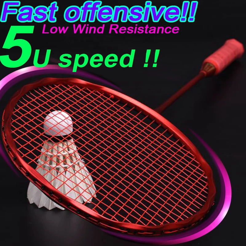 Wholesale 5U Fast Offensive Attack Badminton Racket Wave breaking Low Wind Resistance Ultra