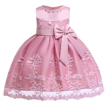 Праздничное хлопковое платье принцессы для маленьких девочек на первый День рождения; Вечерние платья подружки невесты с вышивкой в виде бабочек