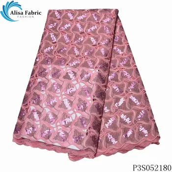 

Alisa pink african net lace french sequin fabric 2020 high quality embroidered nigerian organza laces fabrics 5 yards for sewing