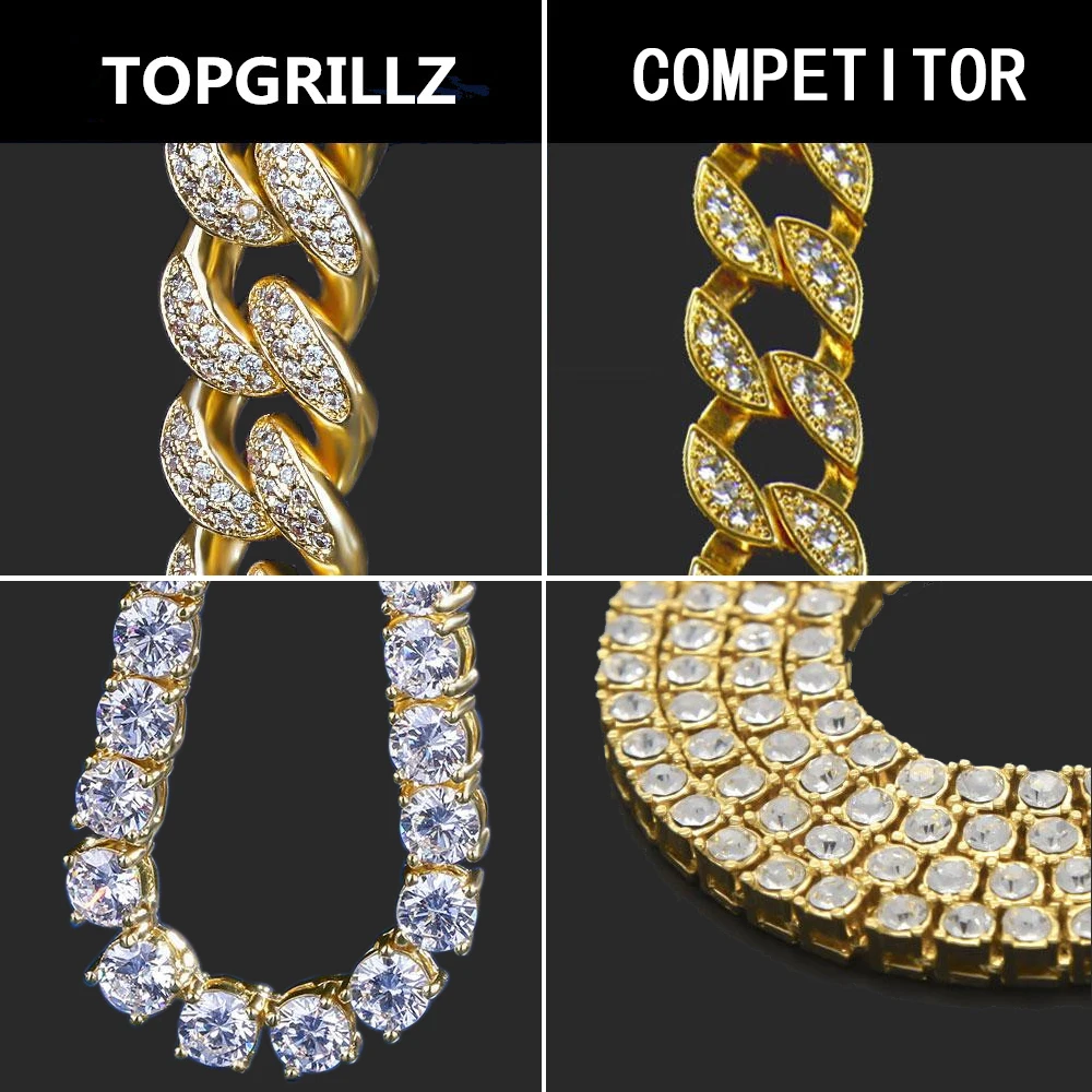 TOPGRILLZ 16 дюймов-30 дюймов замок застежка 12 мм тяжелые Iced Out кубинские цепи ожерелье кубическое цирконовое колечко для мужчин хип хоп ювелирные изделия