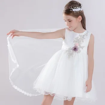 

Designer Embroidery Girl Princess Dresses 2020 White Kids Wedding and Party Dress For 7 9 10 12 Years Children Costumes Vestidos