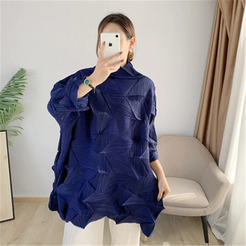 Miyake pleated diamond pleated tops women's summer new messy