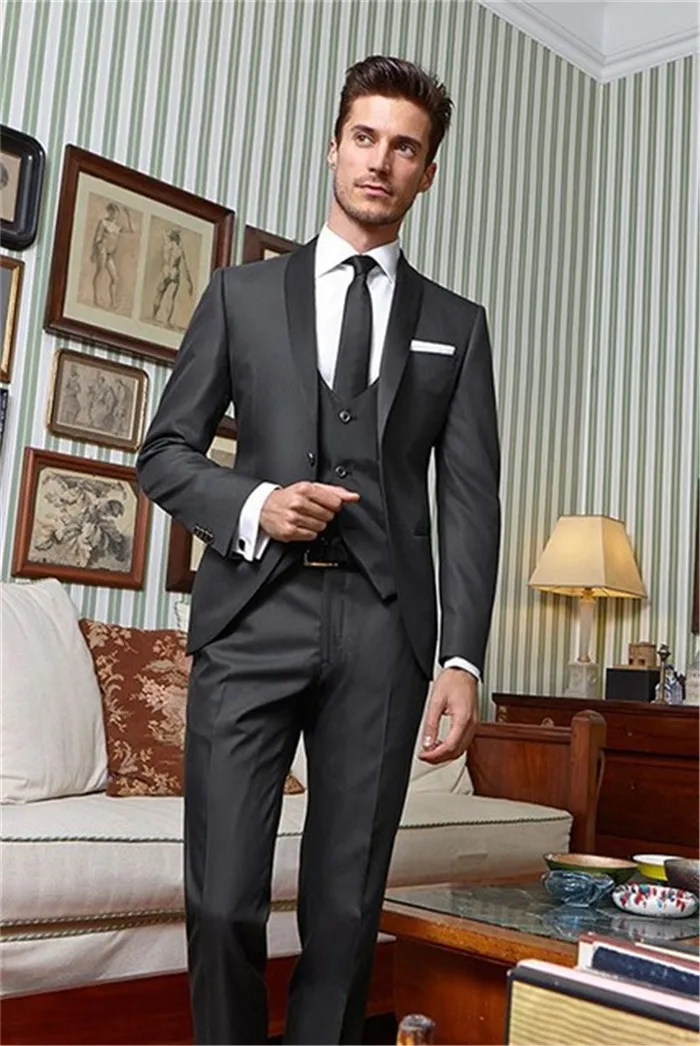 Горячее пальто брюки дизайн серый шаль лацкан мужской костюм Slim Fit 3 шт классический смокинг на заказ пиджак для жениха Выпускной термокомплекты Masculino