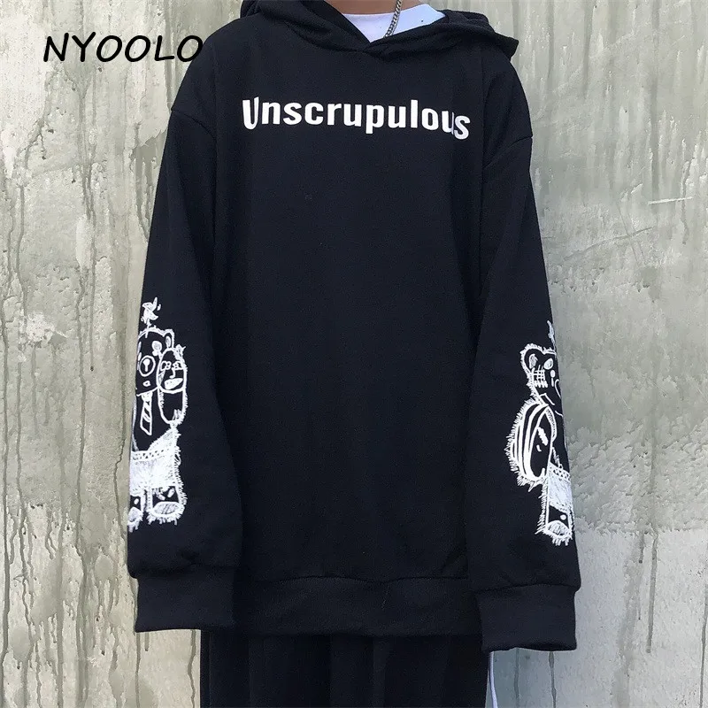 NYOOLO Harajuku стиль медведь с буквенным принтом свободная толстовка с капюшоном осень уличная одежда с длинным рукавом Терри с капюшоном Пуловеры Толстовка для женщин и мужчин
