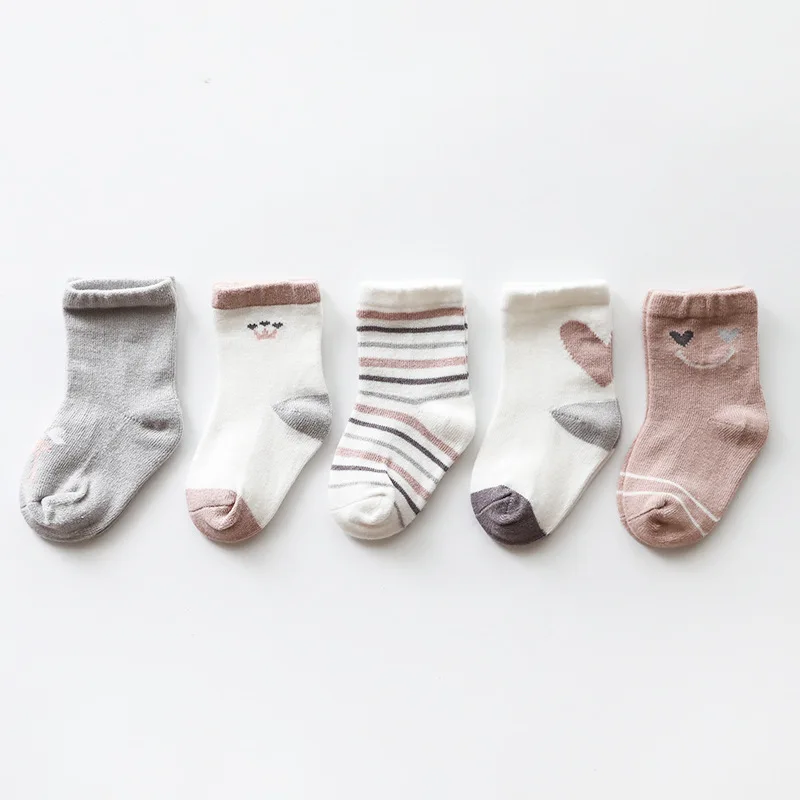 HappyFlute/5 пар носков, повседневные носки на осень и зиму для детей 0-8 лет, унисекс для новорожденных, недорогие носки - Цвет: F