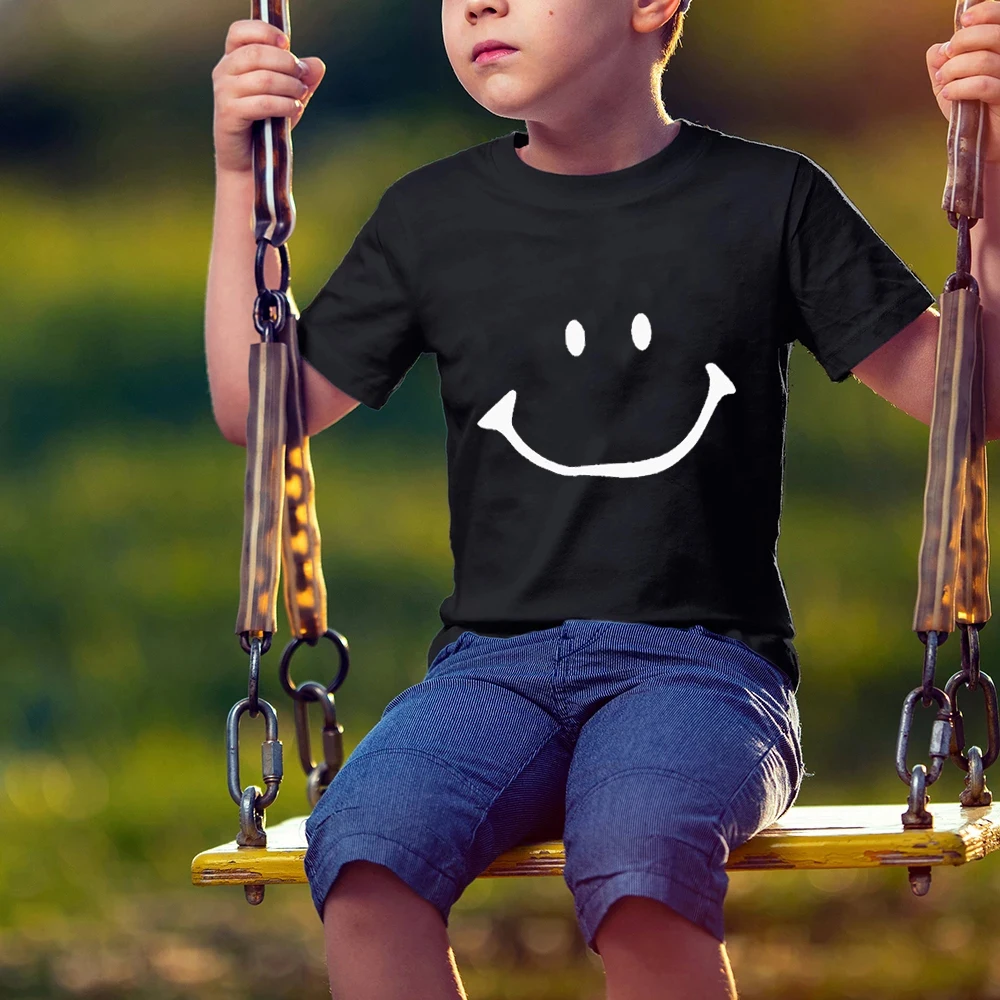 

Smile Pattern TShirt Interesting Letter Print Clothes Kids Boys T Shirt Kids Girls Short Sleeve New Cute Top Street Wear Clothes