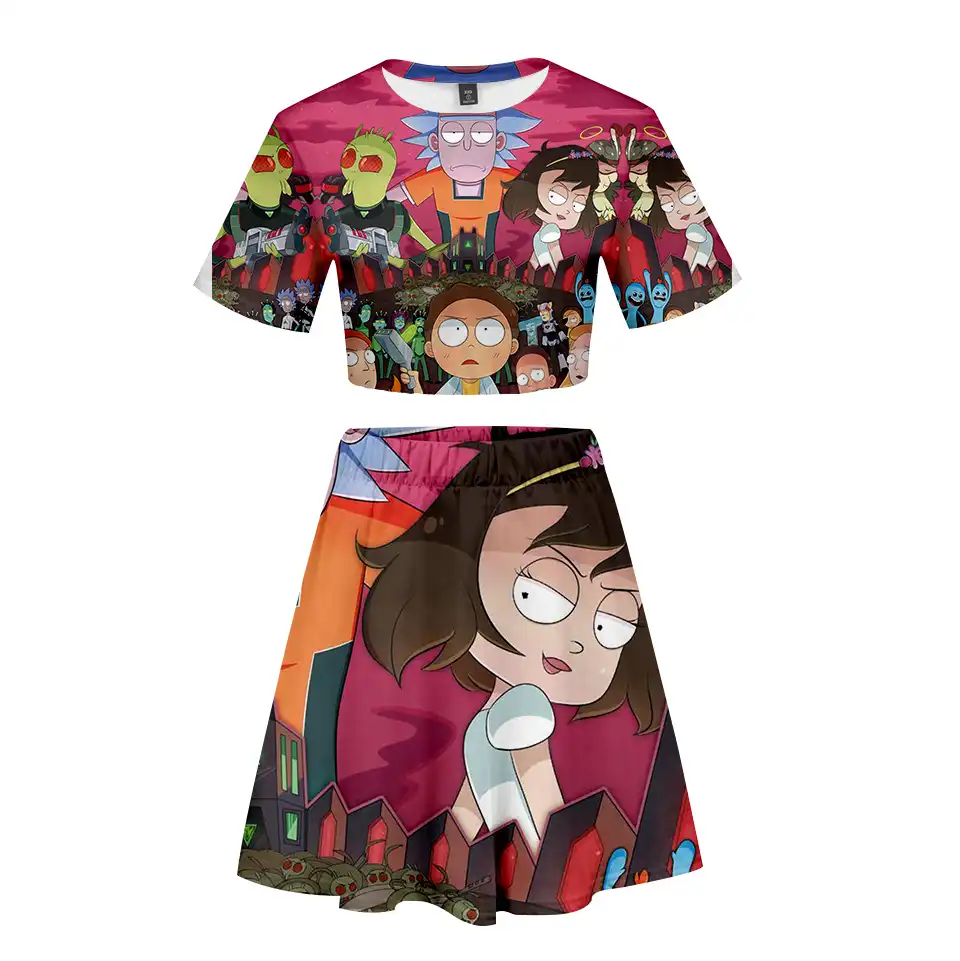 rick and morty skirt set summer fashion women two piece outfits