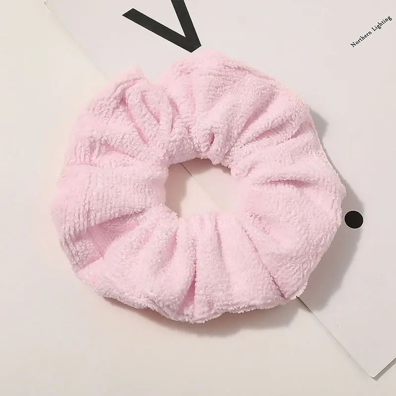 Sweet Absorbent Plush Towel Hair Ring Solid Color Winter Warm Soft Hair Ties Women Girls Scrunchies Rubber Band Hair Accessories head scarves for women