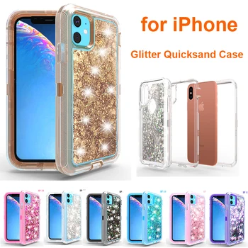 

Hybrid 3D Glitter Armor Case for iPhone 6 6S 7 8 Plus X XS Max XR Defend Quicksand Shockproof Cover For iPhone 11 Pro Max Case