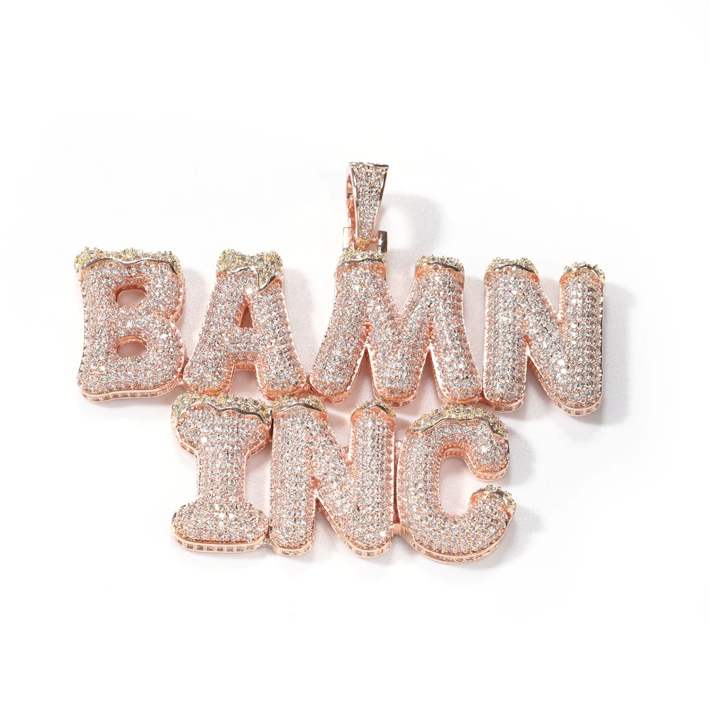 THE BLING KING Custom Snow Top Cone Bubble Letter Pendant Iced Out Cubic Zircon Tennis Chain Hiphop Jewelry Merry Christmas Gift