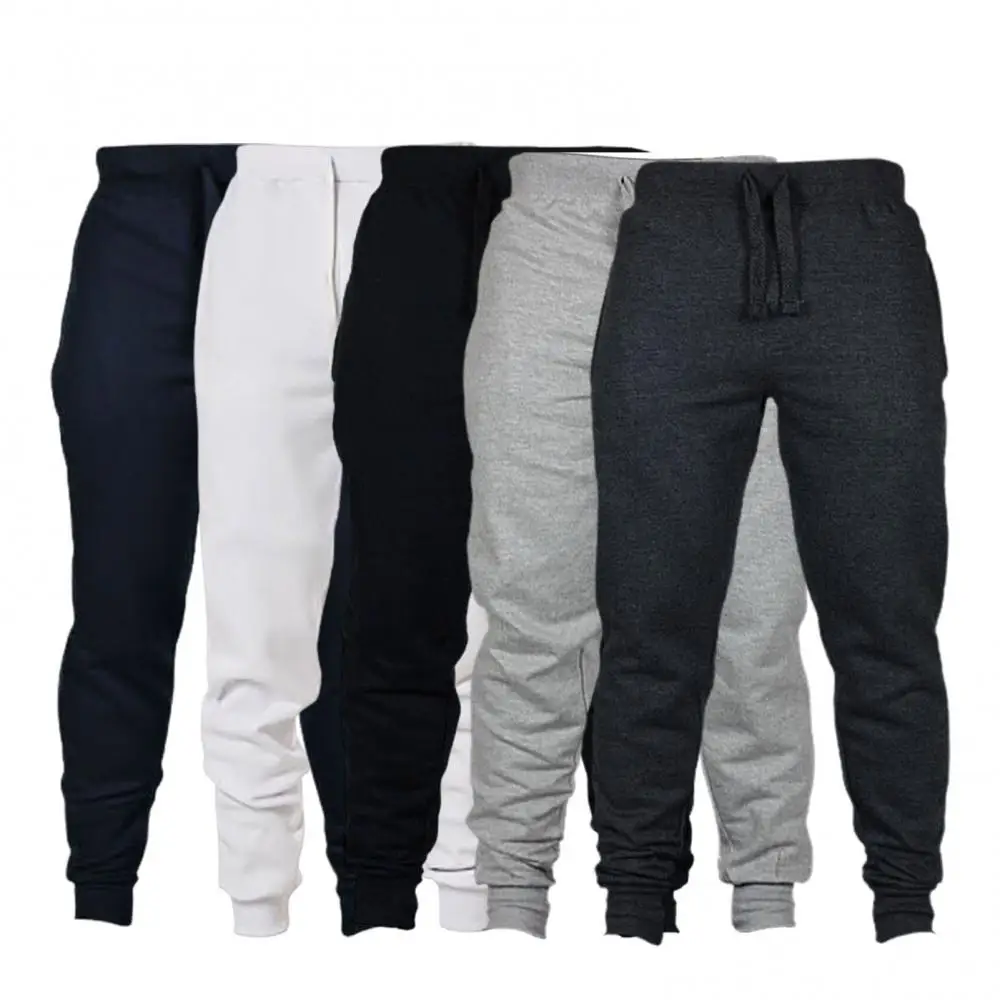 

Men's autumn and winter solid color drawstring two-pocket ankle strap flexible non-tight bandage pants sports pants
