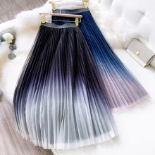 2020 spring Star gradient mesh skirt Flashover gauze pleated Fairy slim Sweet Elastic waist dream