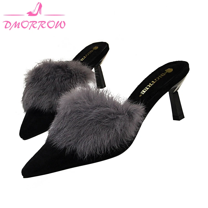 

Elegant Flock High Heels Slippers Women Slip On Outdoor Mixed Colors Mules Shoes