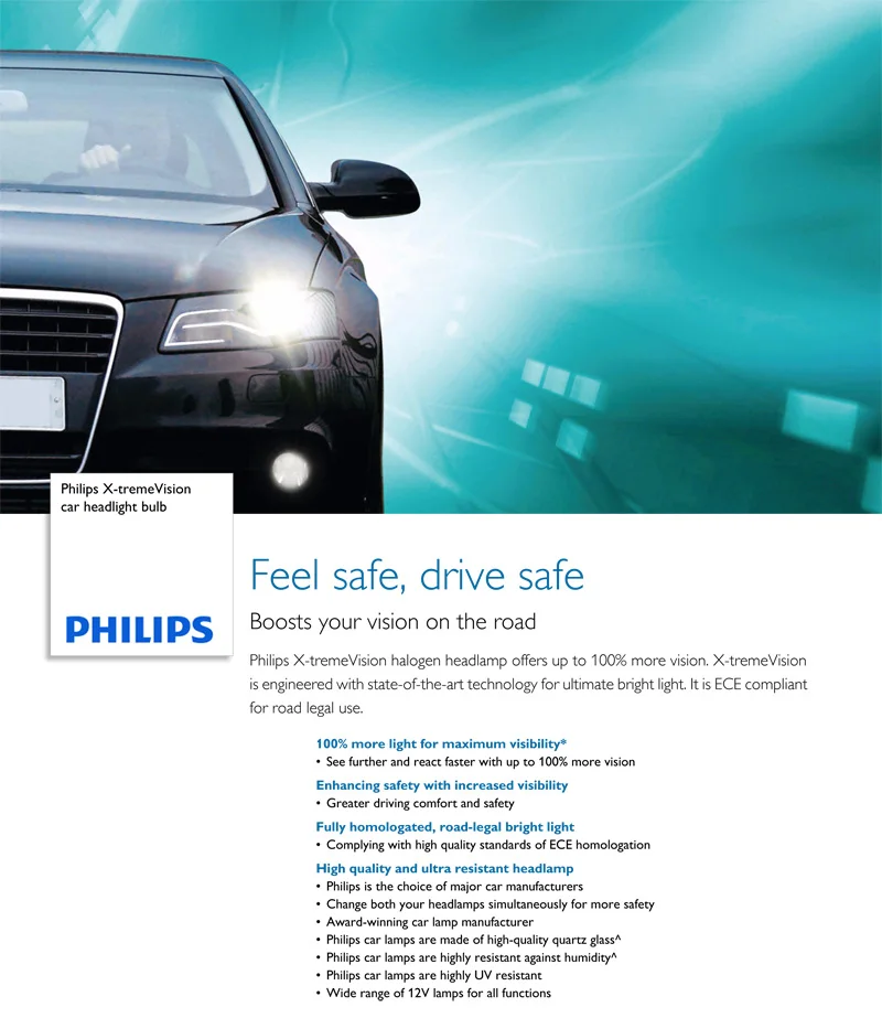 Светодиодная лампа Philips X-treme Vision H1 H4 H7 H11 9003 9005 9006 HB2 HB3 HB4 XV 12V+ более яркий светильник автомобильные галогенные лампы головного светильник, X2