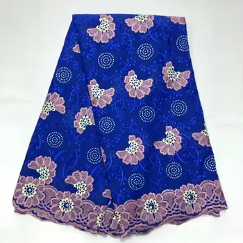 

Factory price 2020latest African cotton swiss voice lace With heavy Stones fabric for Party Evening long Dresses blue