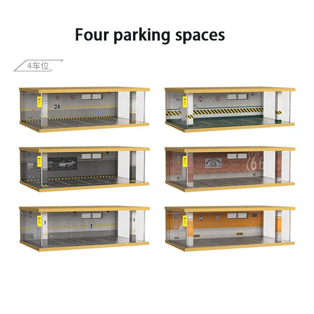 Wood1:32 Model Car Display Cabinet Scene Model Underground Parking Lot Simulation Luminous Toy Dust Cover Stereo Modified Garage 4