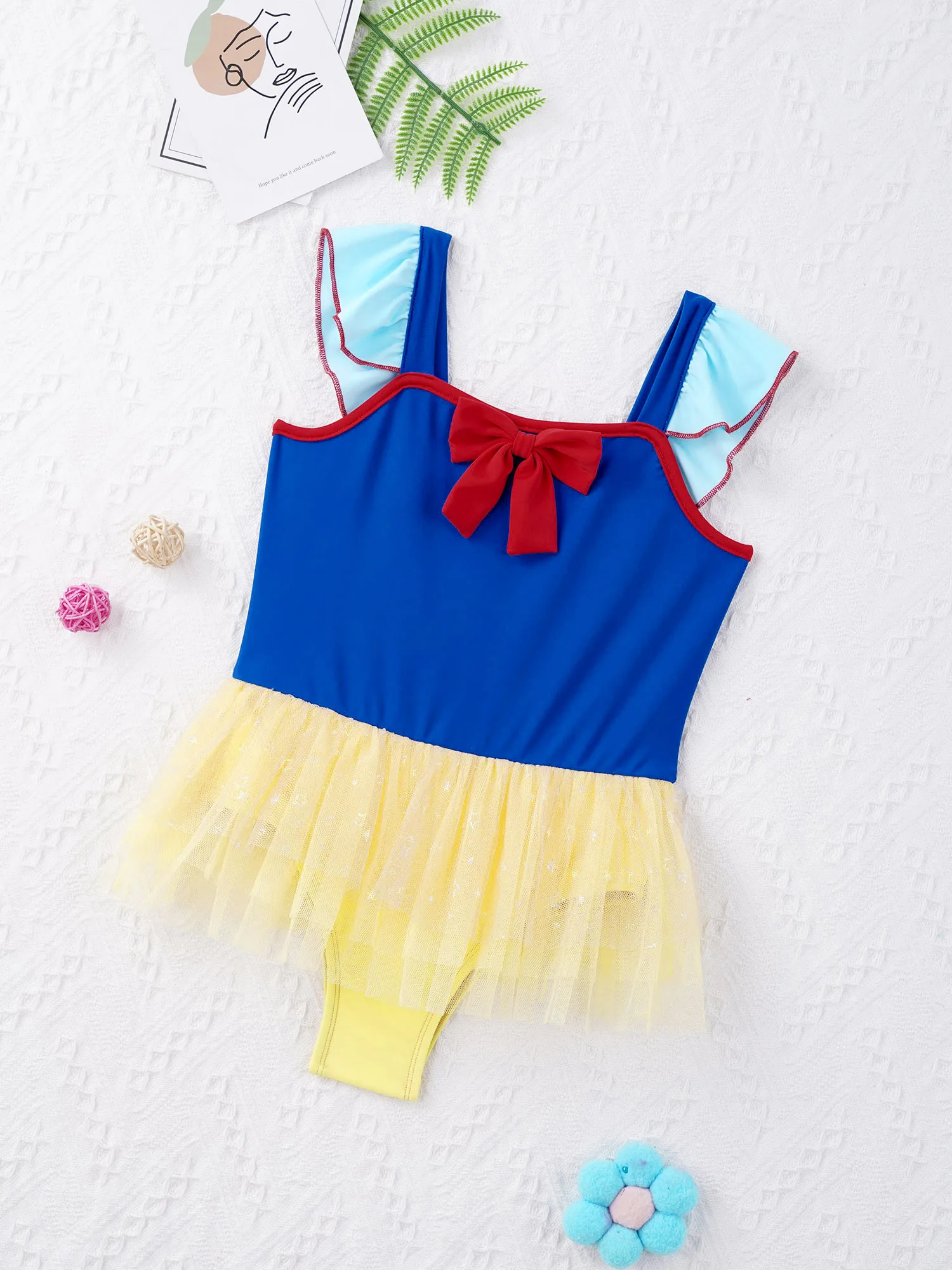 Summer Kids Girls One-Piece Square Neck Sleeveless Mesh Hem Swimwear Jumpsuit Bodysuit Swimming Bathing Pool Beach Leotard
