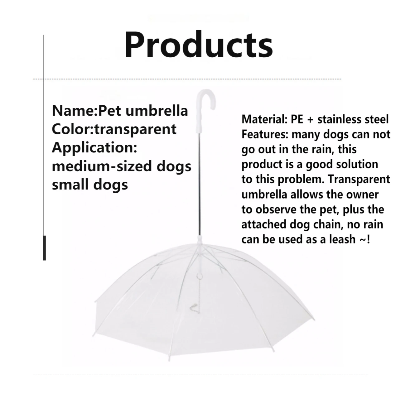 Convenient Transparent Rain Umbrella With A Leash For Dogs