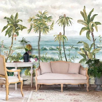 

Custom Mural Wallpaper 3D Tropical Plant Tree Landscape Wall Painting Living Room Restaurant Cafe Retro Background Wall Paper 3D