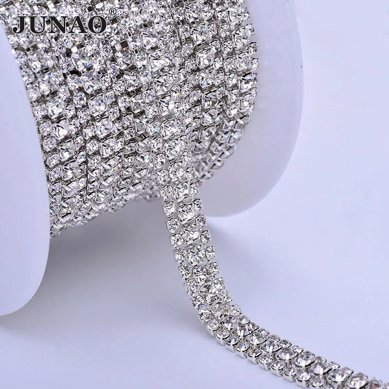 JUNAO-1yard-3Row-Clear-White-Crystal-Ribbon-Glass-Rhinestones-Chain-Sewing-Crystal-Trim-Beads-Applique-Strass (2)