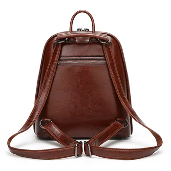

Backpack Leather Women's 2019 New Style Fashion Retro Oil Wax Leather Travel Bag WOMEN'S Backpack WOMEN'S Bag