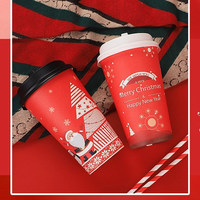 50pcs Net red disposable coffee cup Merry Christmas Santa Claus red hot  drinks paper cups party favors creative milk tea cup - AliExpress