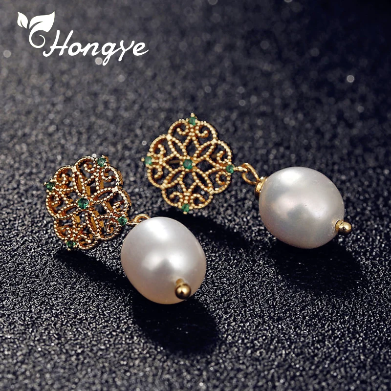 

Серьги-подвески Hongye с полым китайским узлом и барочным жемчугом, элегантные женские ювелирные украшения для дня рождения/юбилея, 14k золото, украшения для ушей, новые украшения