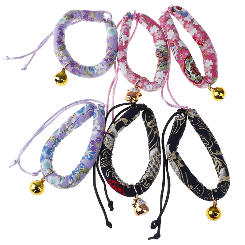 Japanese Style Handmade Adjustable Dog Cat Collar Printed Necktie Necklace With Bell for Puppy Kitten Pet Cat Accessories
