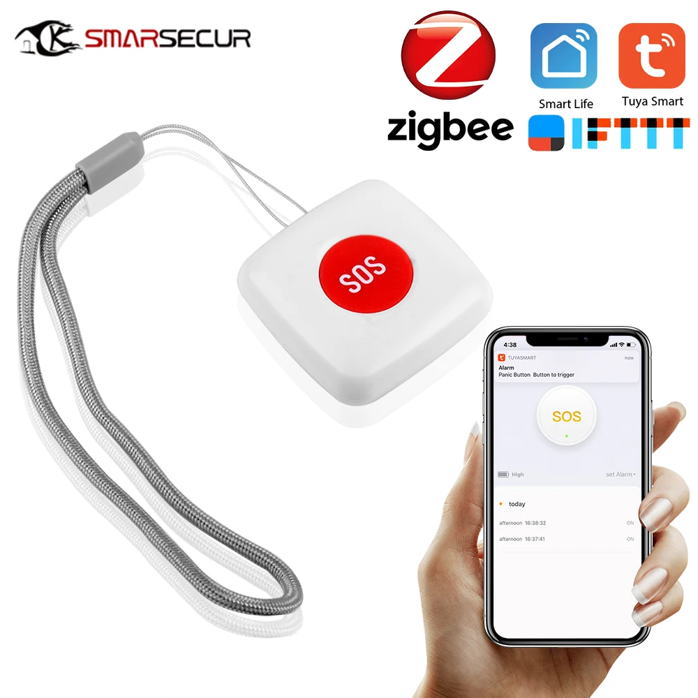 Medical Alert Button Emergency alarm button Mini Tuya ZigBee SOS Button Sensor Alarm Elderly Alarm Push Waterproof Emergency Panic Button Smart Home Security System
