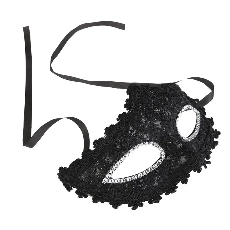Изысканный Венецианский стиль Кружева Кристалл Стразы косплей маска для Хэллоуина/маскарад/костюм вечерние(черный