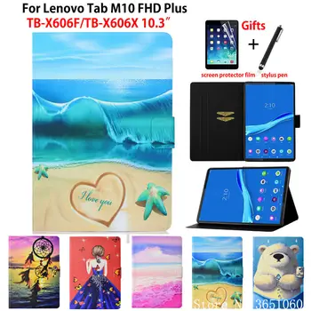 

For Lenovo Tab M10 FHD Plus Case Cover 10.3 inch TB-X606F TB-X606X Funda Tablet Cute Painted Flip Stand Capa Shell Coque +Gift