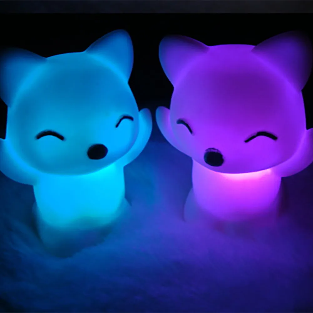 

Lovely Fox Shape LED Night 7 Changing Colors LED Night Light Button Battery Included for BBedroom Decoration Children Gifts e2