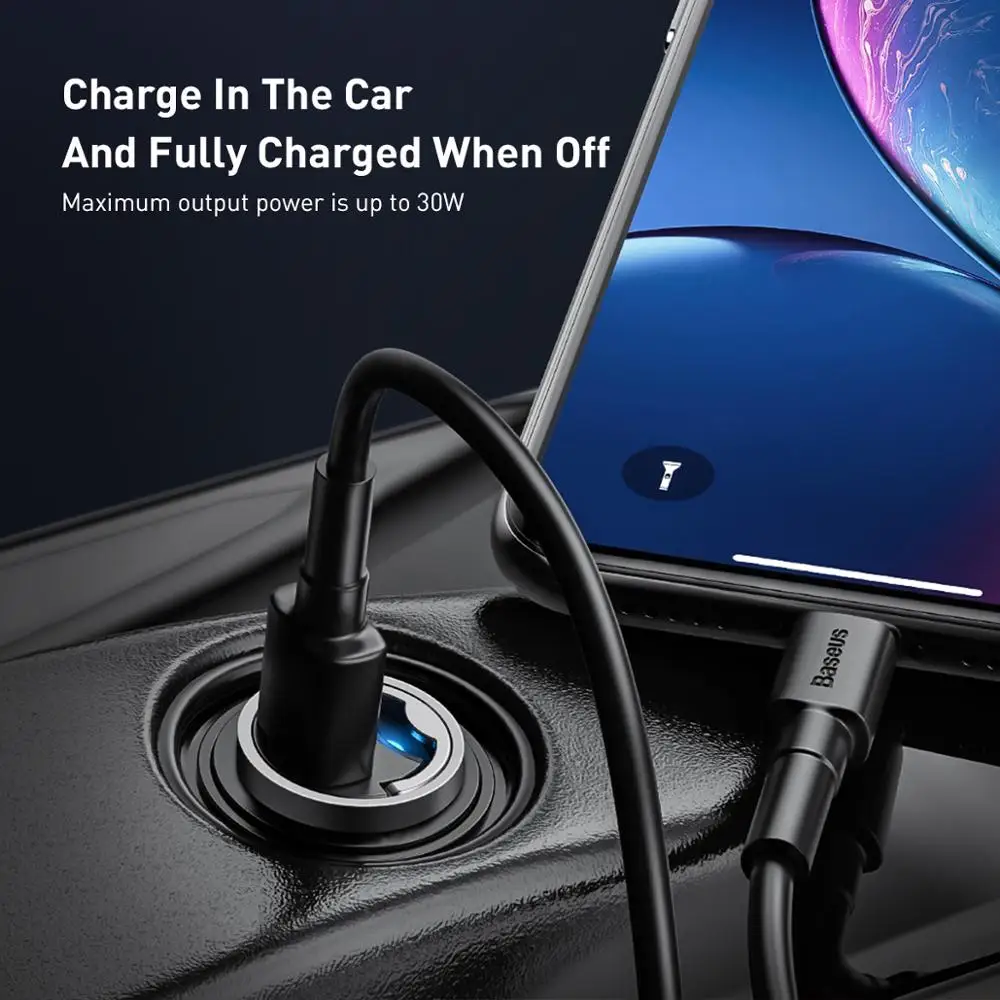 Автомобильное мини зарядное устройство Baseus PD 3 0 быстрое для iPhone 11 Pro Max X Xs Xr 30 Вт