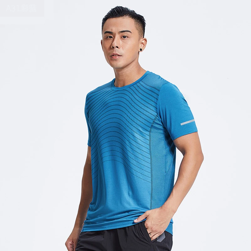 

Running T Shirt Men Quick Drying Breathable Sports Walking Fitness Cross Fit Gym Exercise Fishing Short Sleeve Loose Sportswear