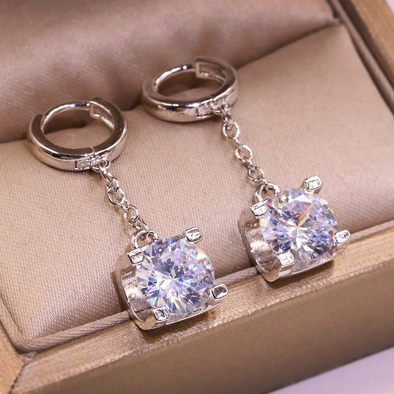 

2019 New Cute Silver Long Drop Earrings with Zircon Stone for Women Fashion Jewelry Korean Earrings