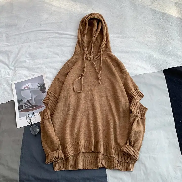 Pull homme худи на шнурке свитер для мужчин с длинным рукавом полые мужские свитера-худи Повседневный вязаный женский пуловер для мужчин