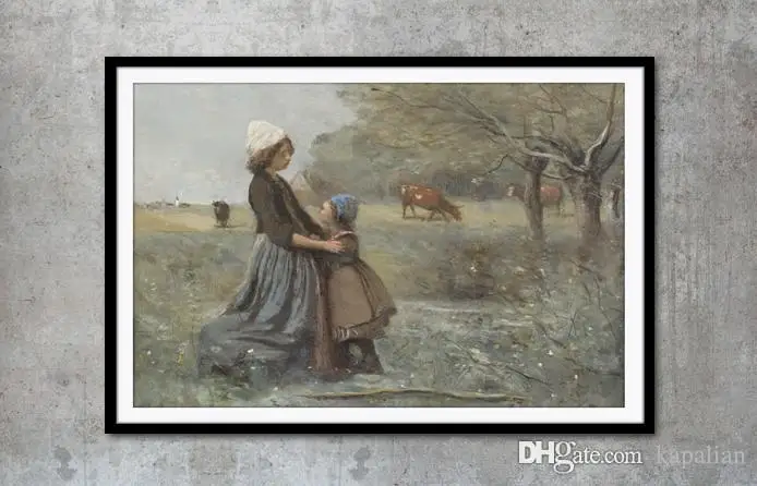 Jean Baptiste Camille Corot Les deux soeurs dans la prairie Home Decor Art Poster Picture Painting 12 24 36 47 Inches | Дом и сад