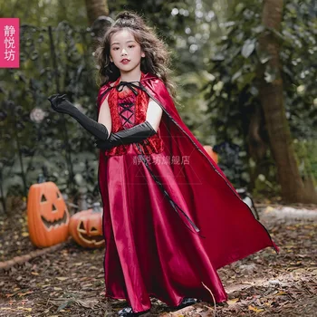 

Halloween Costume Little Red Riding Hood Children's Clothing Girls' Clothing Vampire Princess Long Dress Shawl Cloak Witch Girl