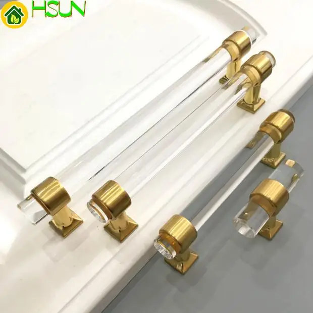 

Modern Nordic simple acrylic bar handle copper wire drawing transparent acrylic handle bathroom kitchen cabinet handle
