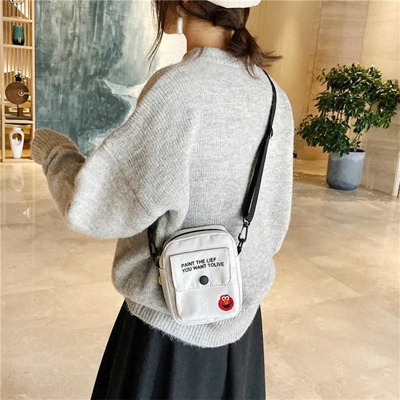 Mini Canvas Bag Women's All-match Shoulder Bag Portable Messenger Coin Purse Cartoon Student Storage Bag Simple Casual