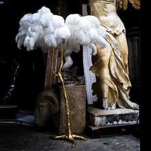 Modern Luxury Ostrich Feather Gold Floor Lamp Copper Brass Resin Nordic Standing Lamp for Villa Tripot Hotel Decor Indoor Lights
