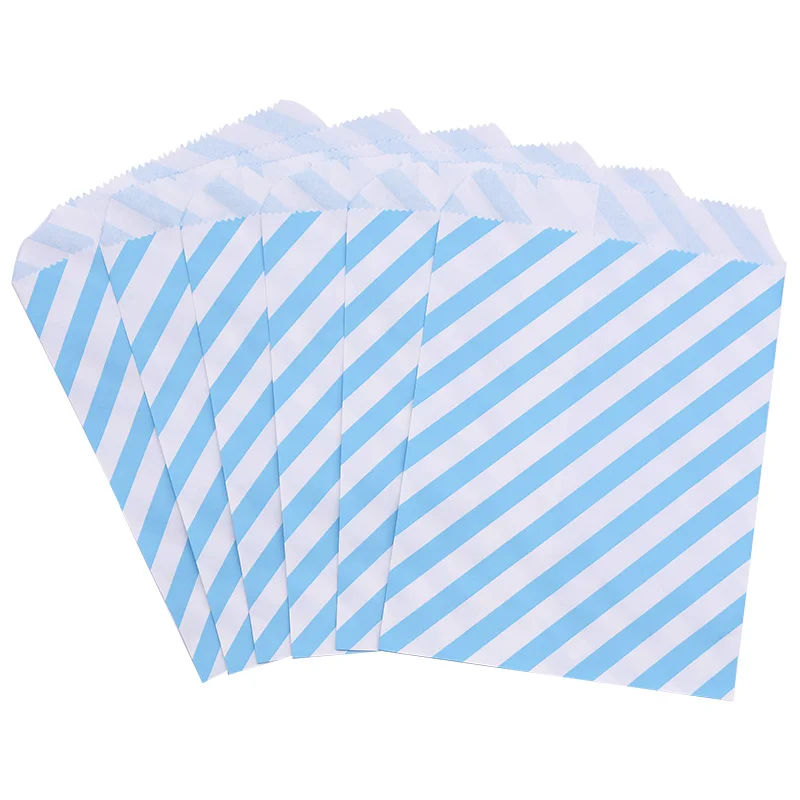light blue stripe 25 шт., 18x13 см, крафт-бумага для печенья, конфет, сумки для подарков, упаковка, мешочек для украшения дня рождения, десерта, конфет, бара, мешок для закусок, печенья - Цвет: light blue stripe