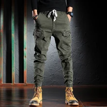 

Fashion Streetwear Men Jeans High Quality Loose Fit Multi Pockets Green Casual Cargo Pants Hombre Harem Trousers Hip Hop Joggers