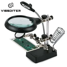 Сварочное увеличительное стекло со светодиодный светильник 3.5X-12X Вспомогательный зажим для объектива лупа Настольная Лупа сторонняя Пайка Ремонт