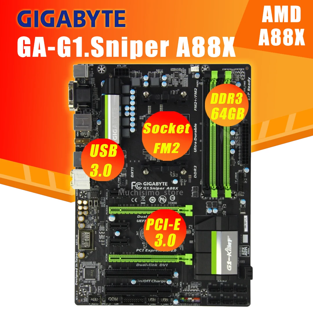 Gigabyte GA-G1.Sniper A88X 100% оригинальная материнская плата FM2 + DDR3 64 Гб USB3.0 SATA3.0 PCI-E 3 0