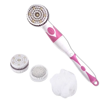 

ABSS-Electric Shower Brush Set, 4-In-1 Long Handle Waterproof Bath Body Brush Kit SPA Massage Scrubber Exfoliation Kit (Pink)