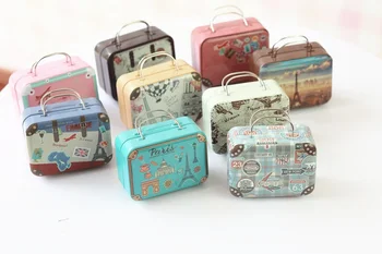 

75x55x35mm Small Tin Vintage Party Rectangle Handbag Suitcase Luggage Shaped Candy Box Wedding Favor Gift Boxes 120pcs