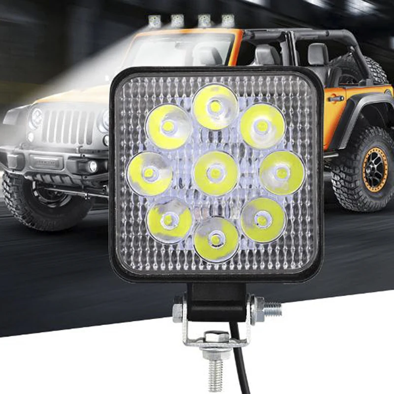 

1Pcs 27W 2200lm 12-24V IP67 6000K Square Auto Lamp LED Bar Fog Light Work Light Bar Off Road ATV Tractor Train